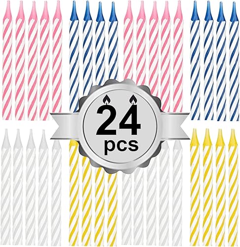 Cwise - Velas de pastel - Velas de cumpleaños - Velas de celebración - 24, 48, 72 piezas - Colores amarillo, rosa, blanco, azul - Vela en espiral