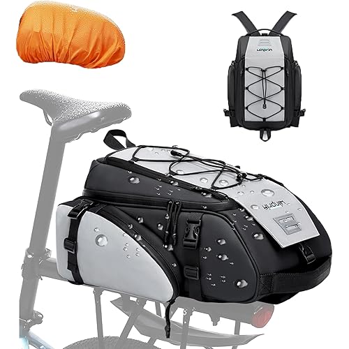 19L Reflective Bike Rack Bag Water Resistant Cycling Pannier Saddle Shoulder Bag with Rain Cover 4-in-1 Versatile Bag Accessories for Travel Commuting Shopping Outdoor Cycling Night-Riding Fitness