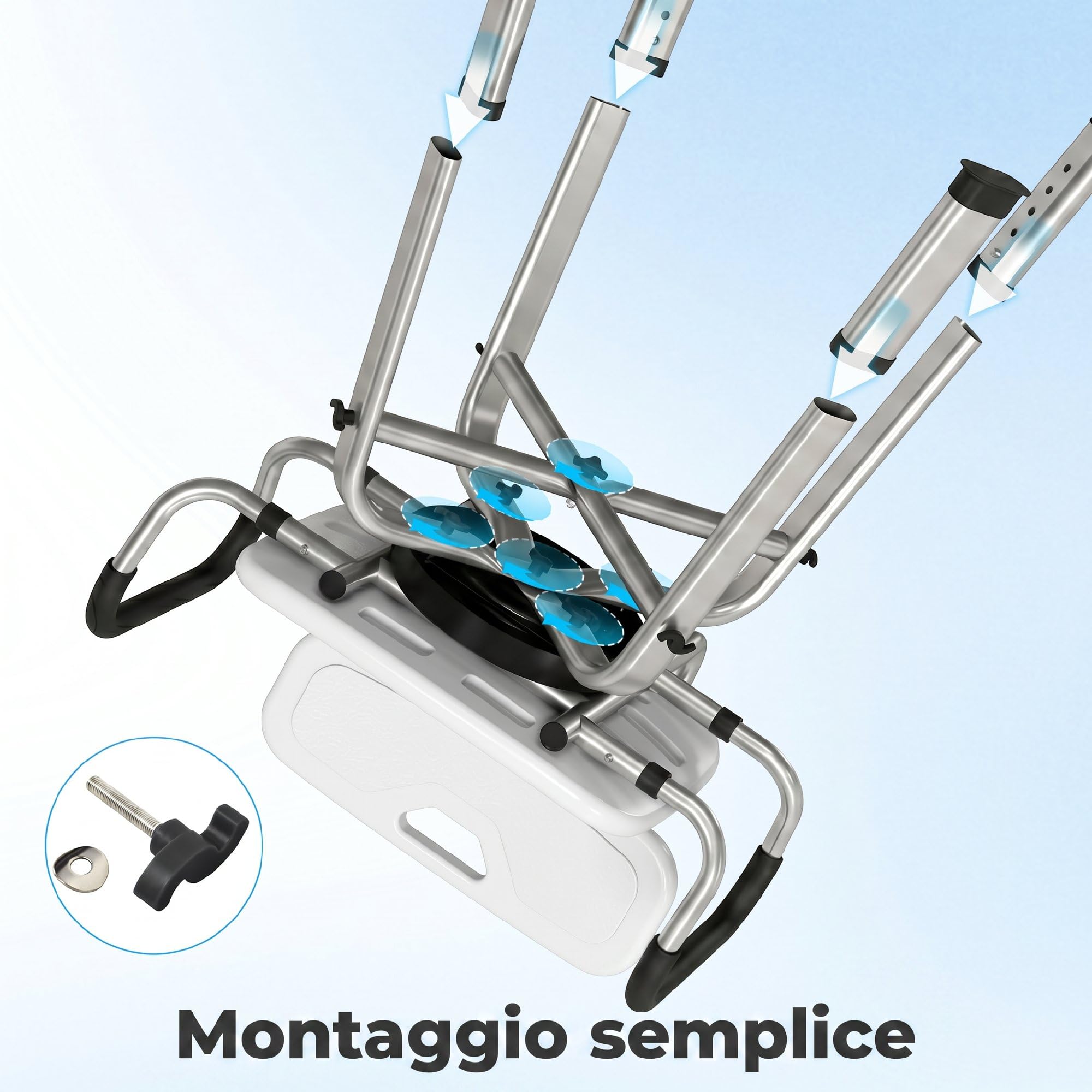 HOMCOM Sedia da Doccia Girevole 360° con Braccioli Estraibili e Schienale, Sgabello Doccia 6 Altezza Regolabile, Antiscivolo, in Lega di Alluminio, Portata 150kg, per Anziani e Disabili, Bianco