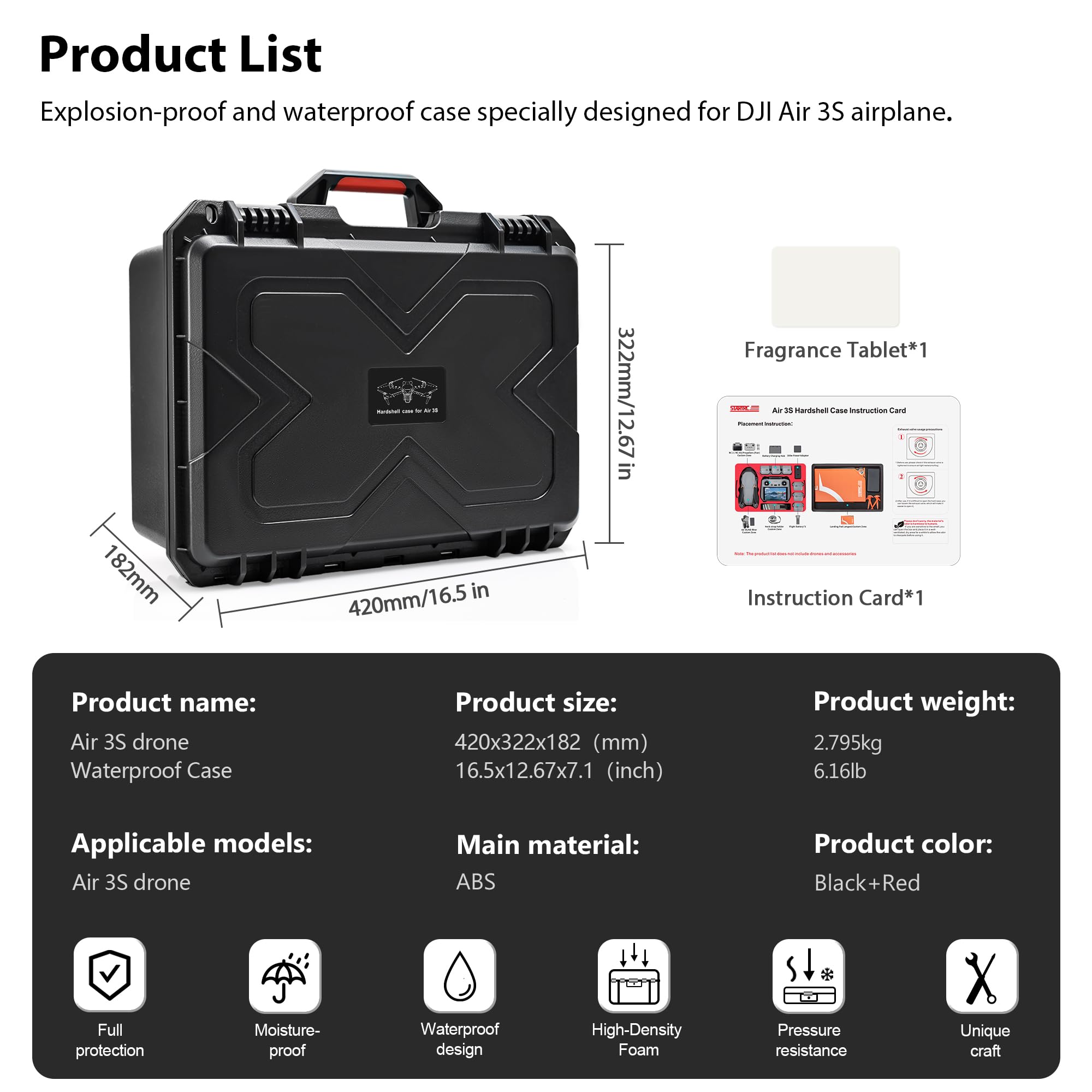 STARTRC Custodia Air 3S a doppio strato, custodia rigida impermeabile Air 3S Fly More Combo, Controller RC 2/RC/RC-N3/N2 per DJI Air 3S Accessori, batteria e hub di ricarica