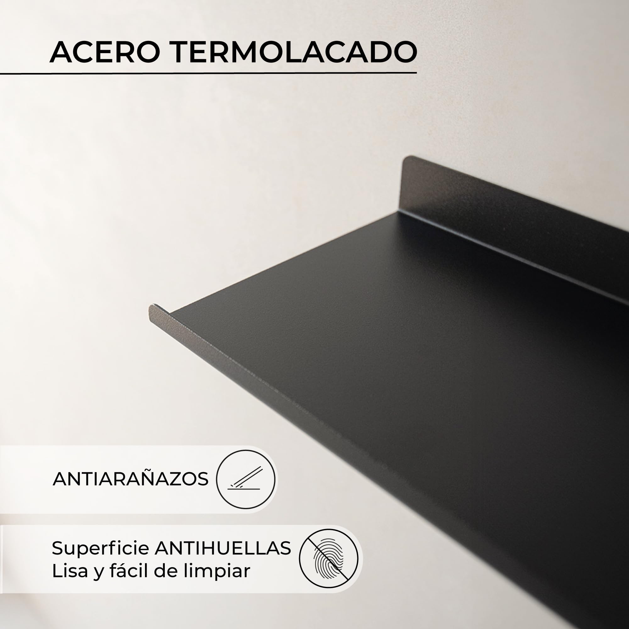 MILUKA Estanteria Pared con 2 Baldas Flotantes 50 x 15 cm, Metal Negro Mate | Repisas de pared para libros, organizar y decorar salon, Lejas para habitación, Estanteria para cocina, baño, y oficina