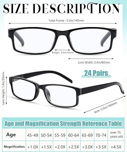 Miniatura 2 de Yexiya Paquete de 24 lentes de lectura a granel ajustables tradicionales con bisagra de resorte para hombres y mujeres