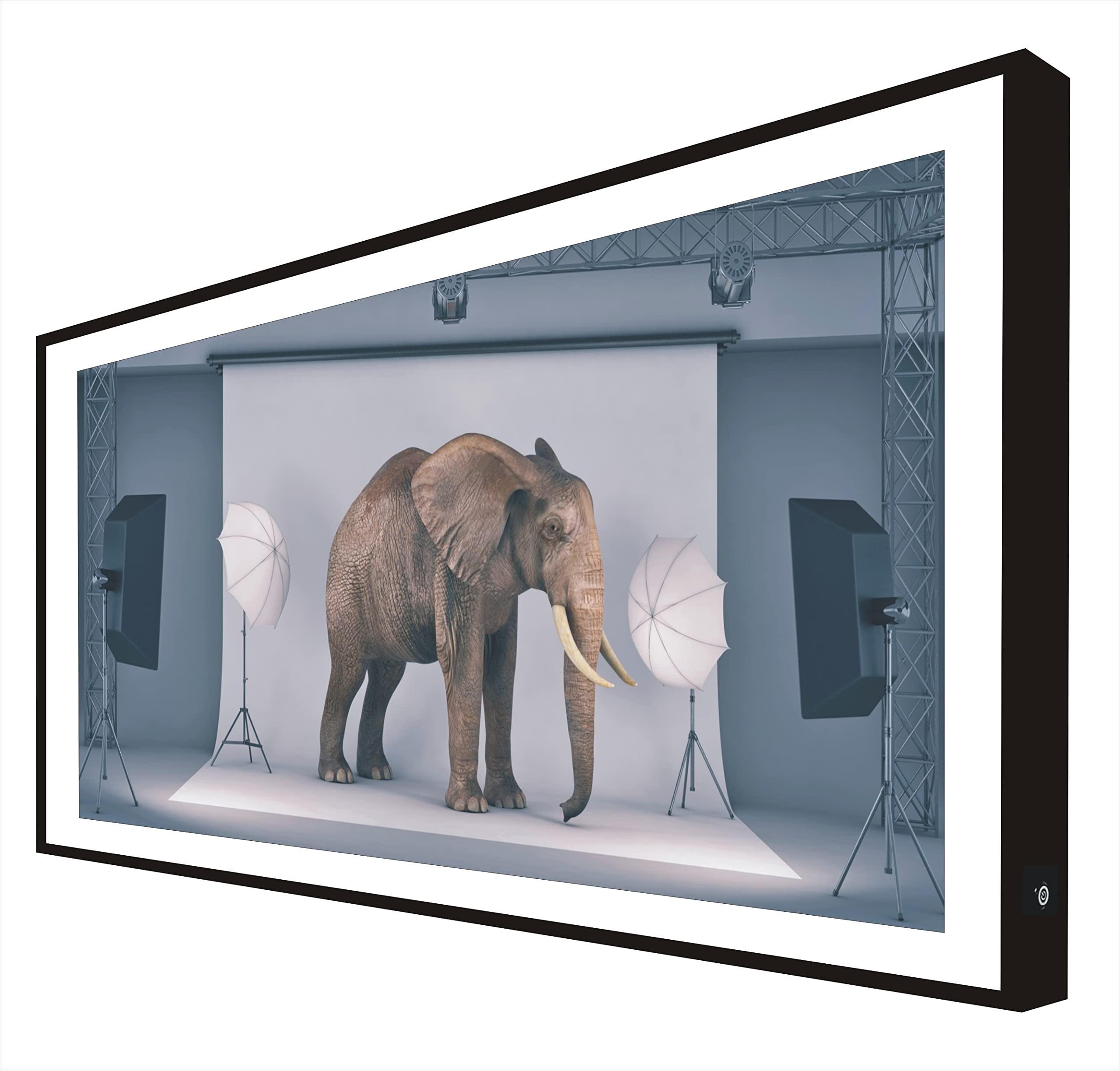 Cadre photo éléphant en bois laqué noir avec éclairage LED intégré pour décoration