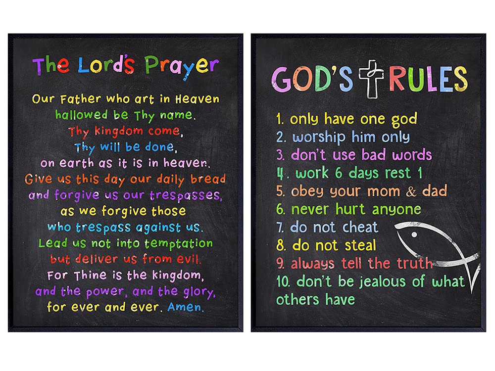 Lords Prayer Wall Decor - Ten Commandments Wall Decor - Religious Decoration - Christian Art - Kids, Boys Room, Girls Bedroom, Toddler Room, Nursery -