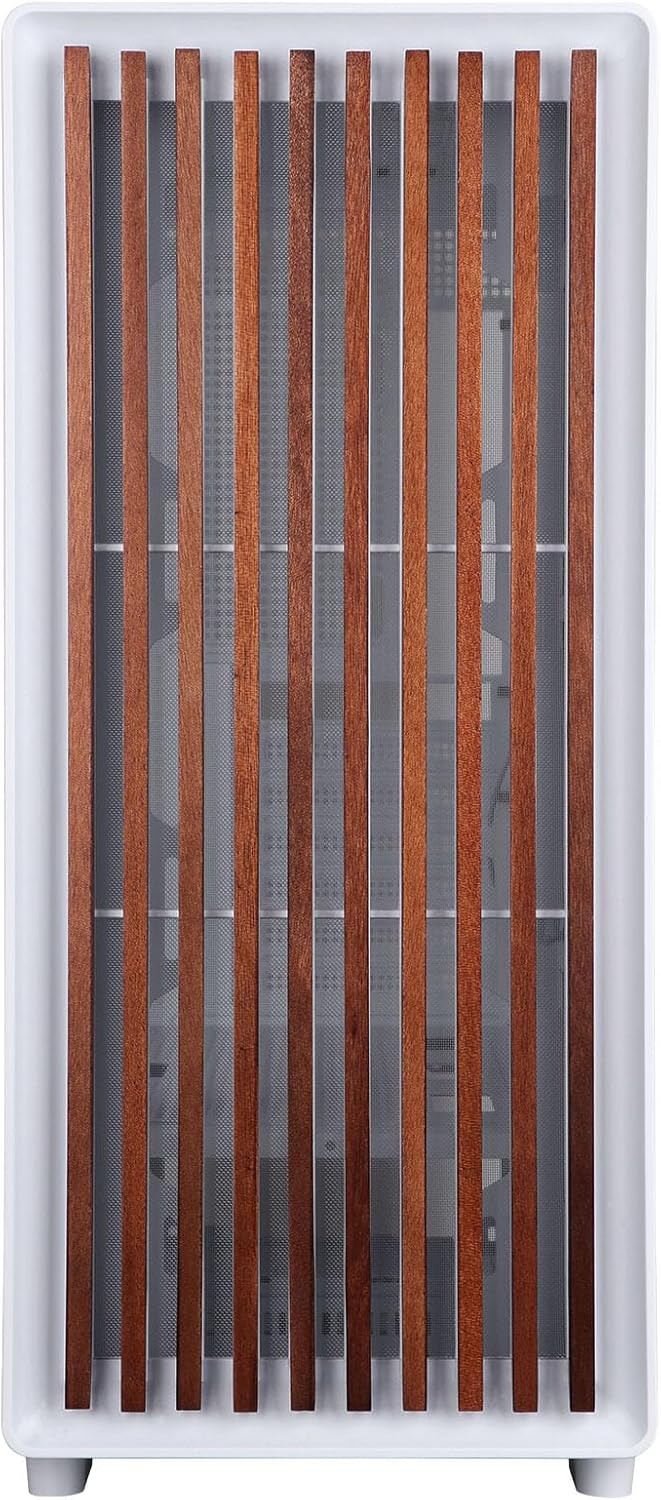 D2 Mid Tower Gaming PC Case Dual Chamber Tempered Glass Side Panel Meshify - Walnut Wood Front - Can Build in 12 ARGB PWM Fans High Airflow - 360MM RAD Support for ATX/mATX/ITX Motherboards White
