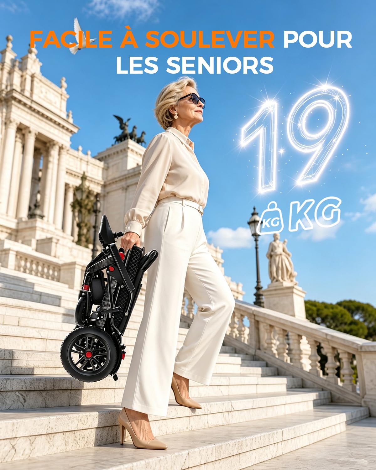 2026 Fauteuil Roulant électrique Pliable Ultra Léger Pour Adultes | Intérieur et extérieur, Alliage d’aluminium Seulement 19kg pour voyage, batterie au lithium 20 Ah, Jusqu'à 150 kg
