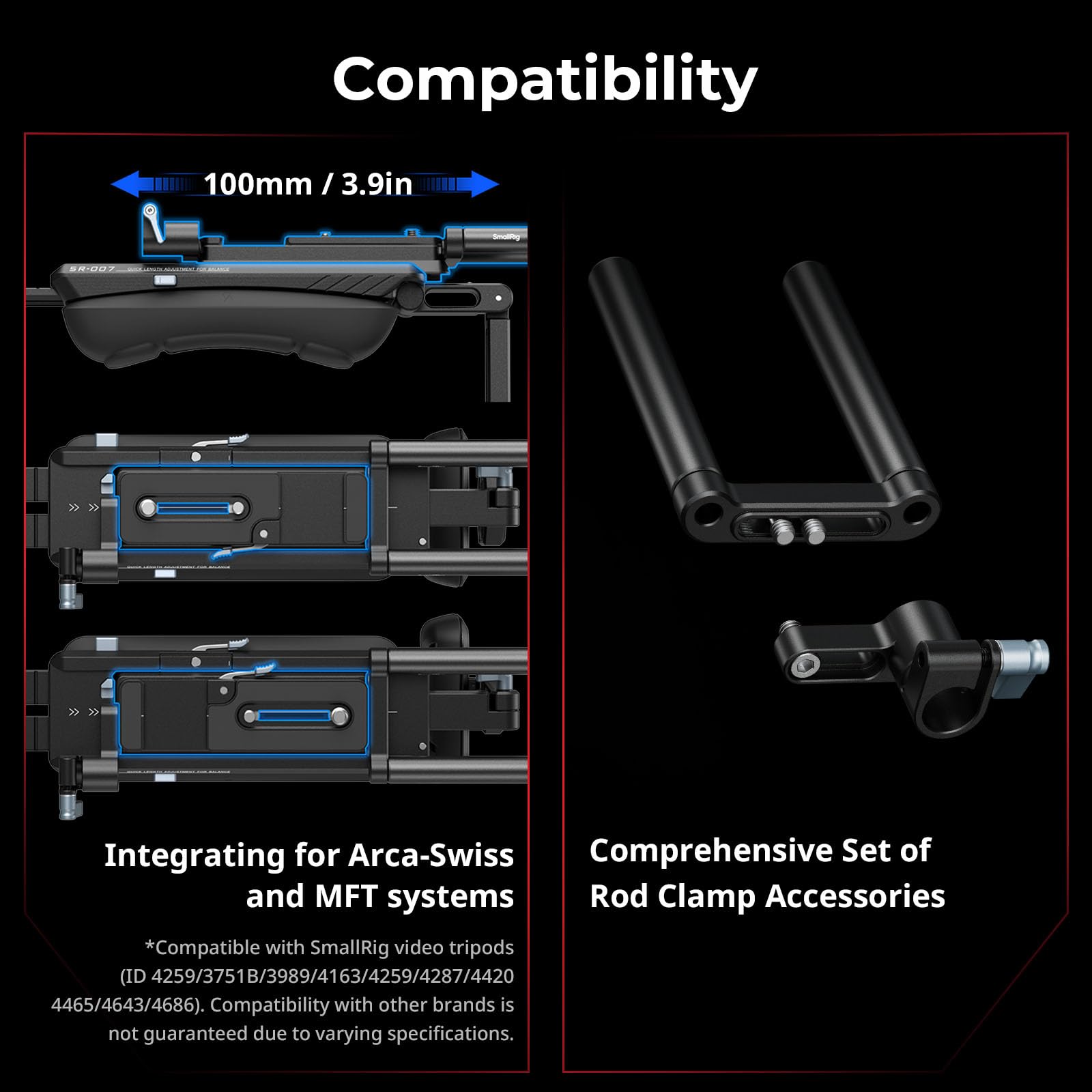 SMALLRIG HawkLock Kit de Fixation d'Epaule, Système de Support d'Epaule pour Appareils Photo/caméscopes Hybrides, Réglage Rapide en Une Seule Touche, Compatible avec Arca-Swiss/MFT, SR007 Pro-4181B