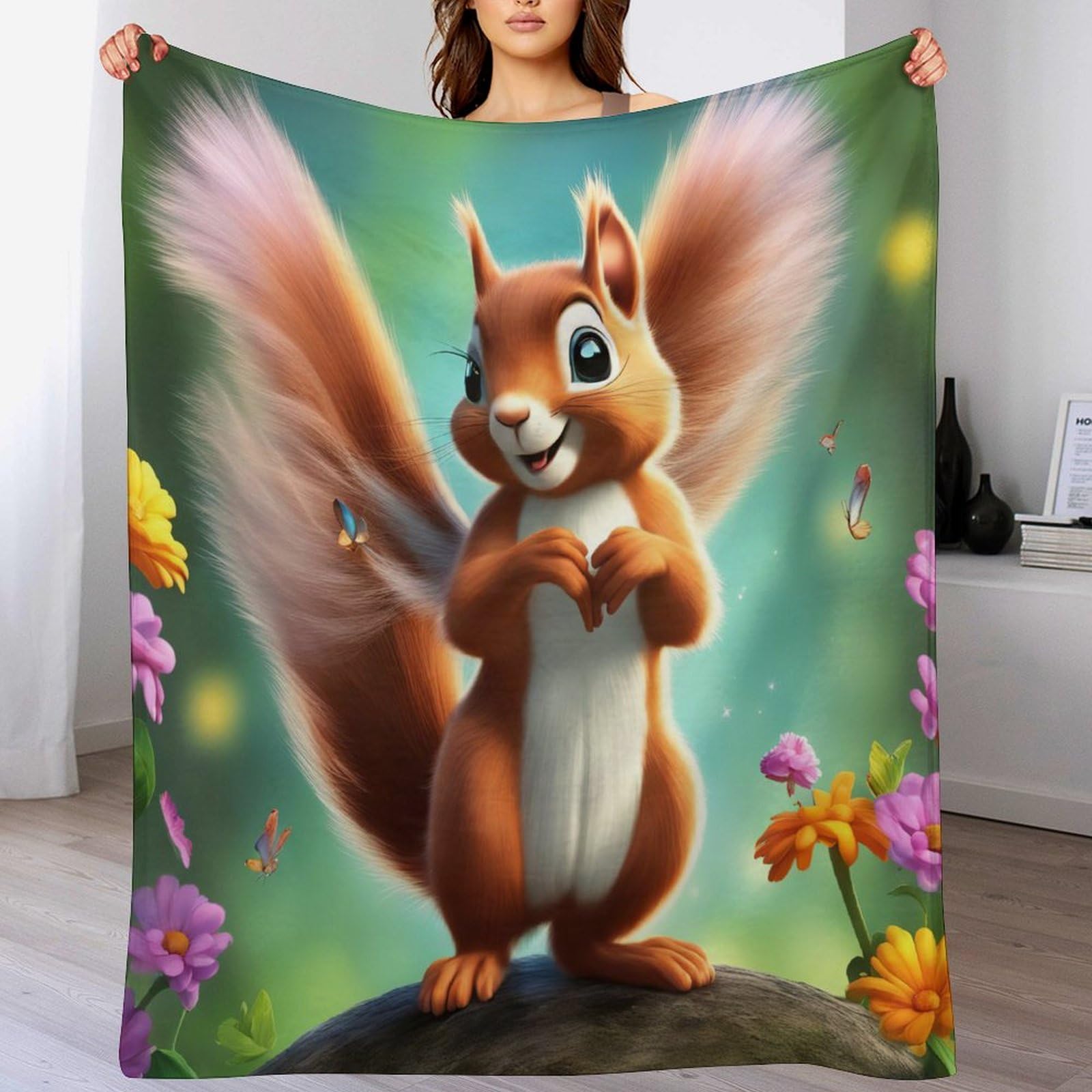 Manta de forro polar de ardilla para tardes de sofá y decoración