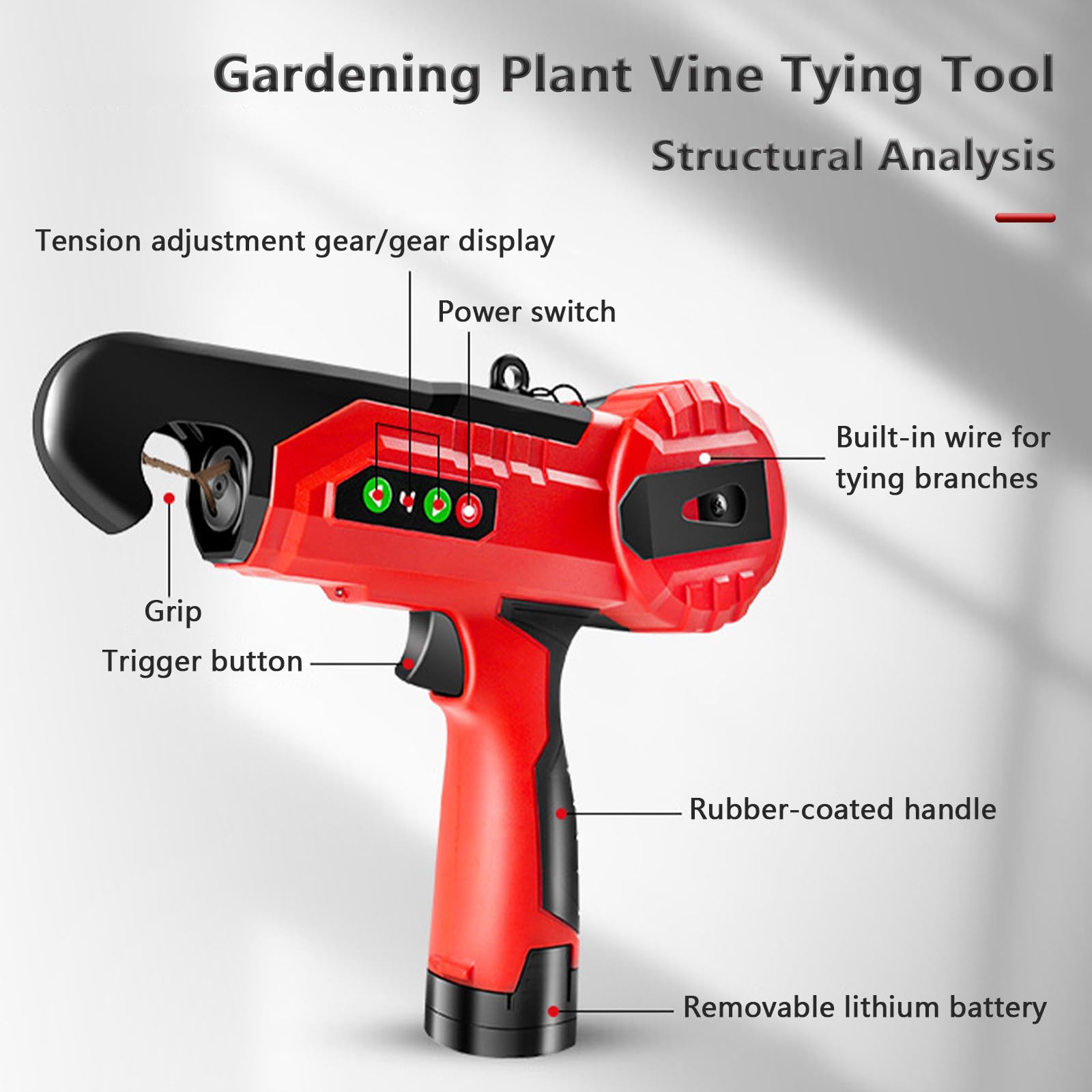 Attrezzo Elettrico per Nastro per Vigneto, Legatrice Automatica per Filo di Pomodoro con Regolazione a 4 Marce, Strumento per Legare Vigneto Portatile per Pomodoro UVA Verdure Fiore