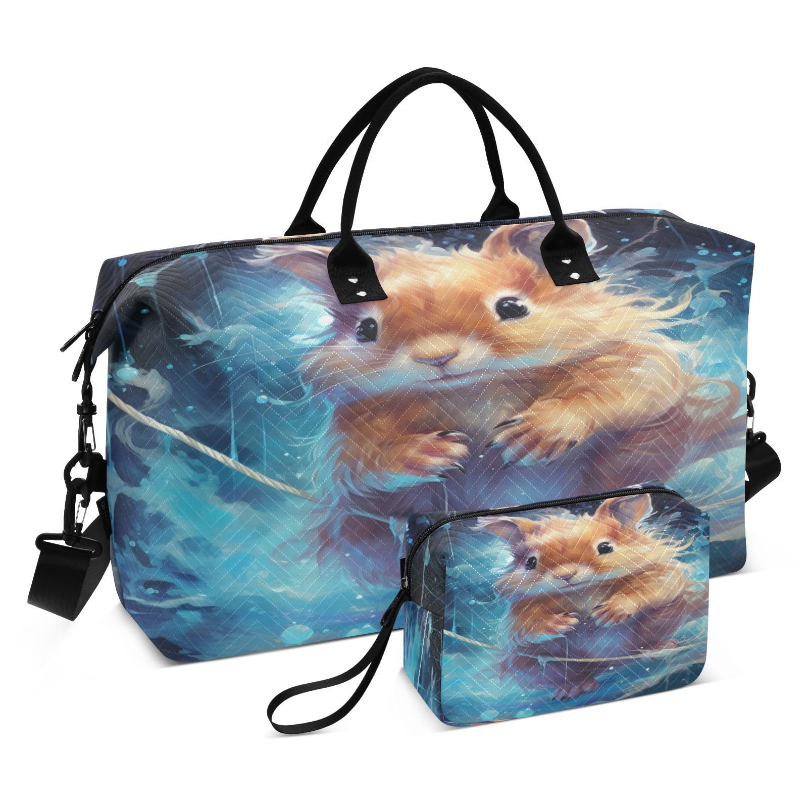 Fancy Blue Watercolor Squirrel Sports Swim Gym Bag Weekender Duffel Travel Bags Handbag with Makeup Storage Bag for Girls Men