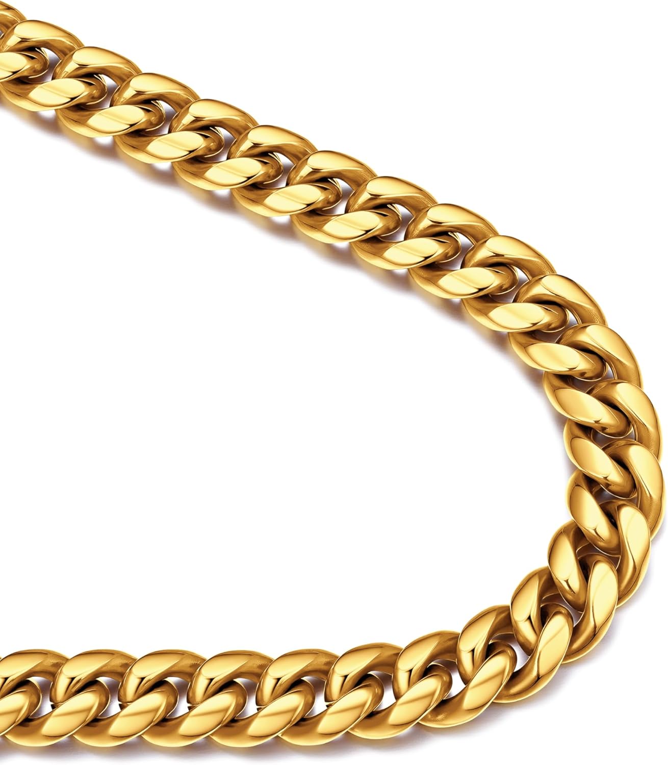 Bandmax Stainless Steel/14K Gold Plated/Black Diamond Cut Miami Cuban Necklaces for Men 6MM/10MM/14MM Chunky Curb Link Chain Necklace Hip Hop Rapper Biker Chains Jewelry