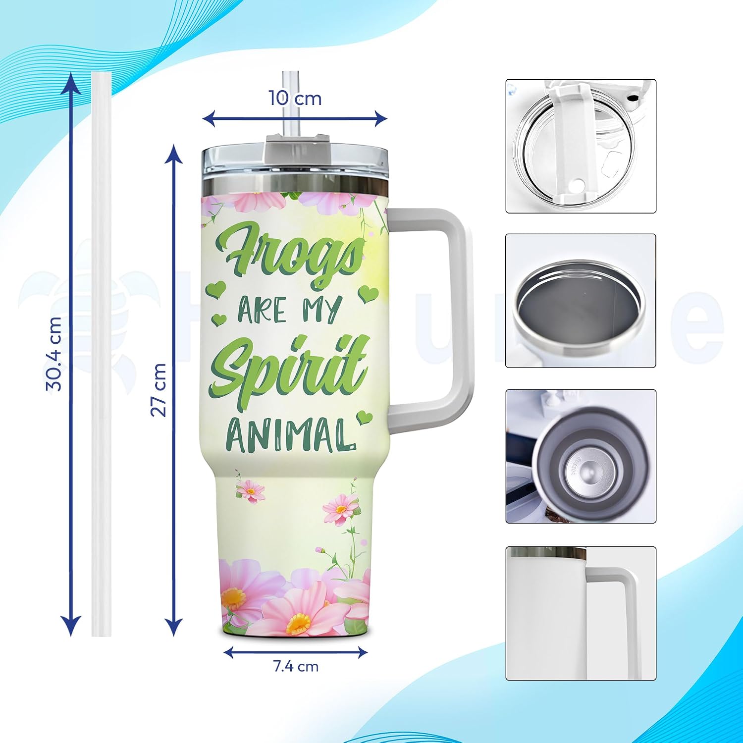 Hyturtle Personalized Gift For Frog Lovers For Women - Cute Custom Name Tumbler 40oz With Handle And Straw, Stainless Steel Travel Coffee Cup With Lid - Cute Animal Lovers Gifts For Girls On Birthday