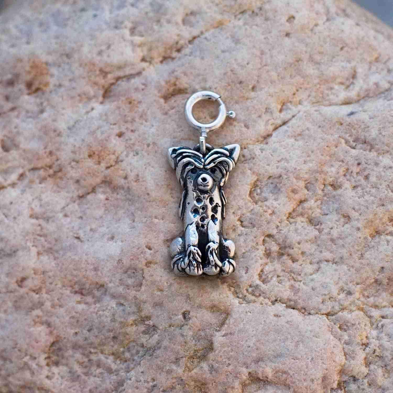 Sterling Silver Chinese Crested Charm for Charm Bracelet - Powderpuff Dog Gifts for Women