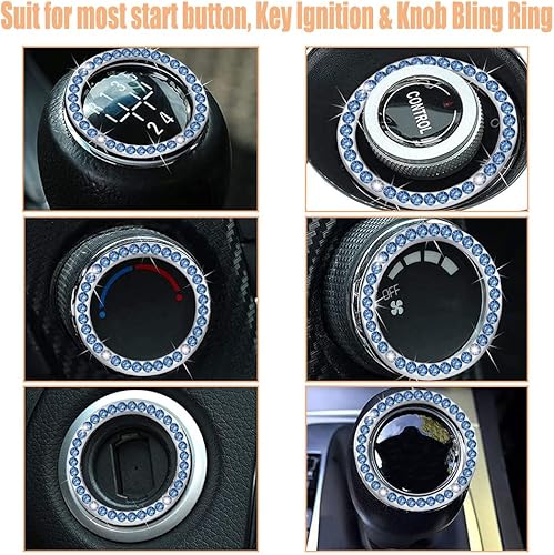 Miniatura 6 de Calcomanías de anillo de arranque de motor de diamantes de imitación de cristal para automóvil, cubierta de anillo de encendido para botón de