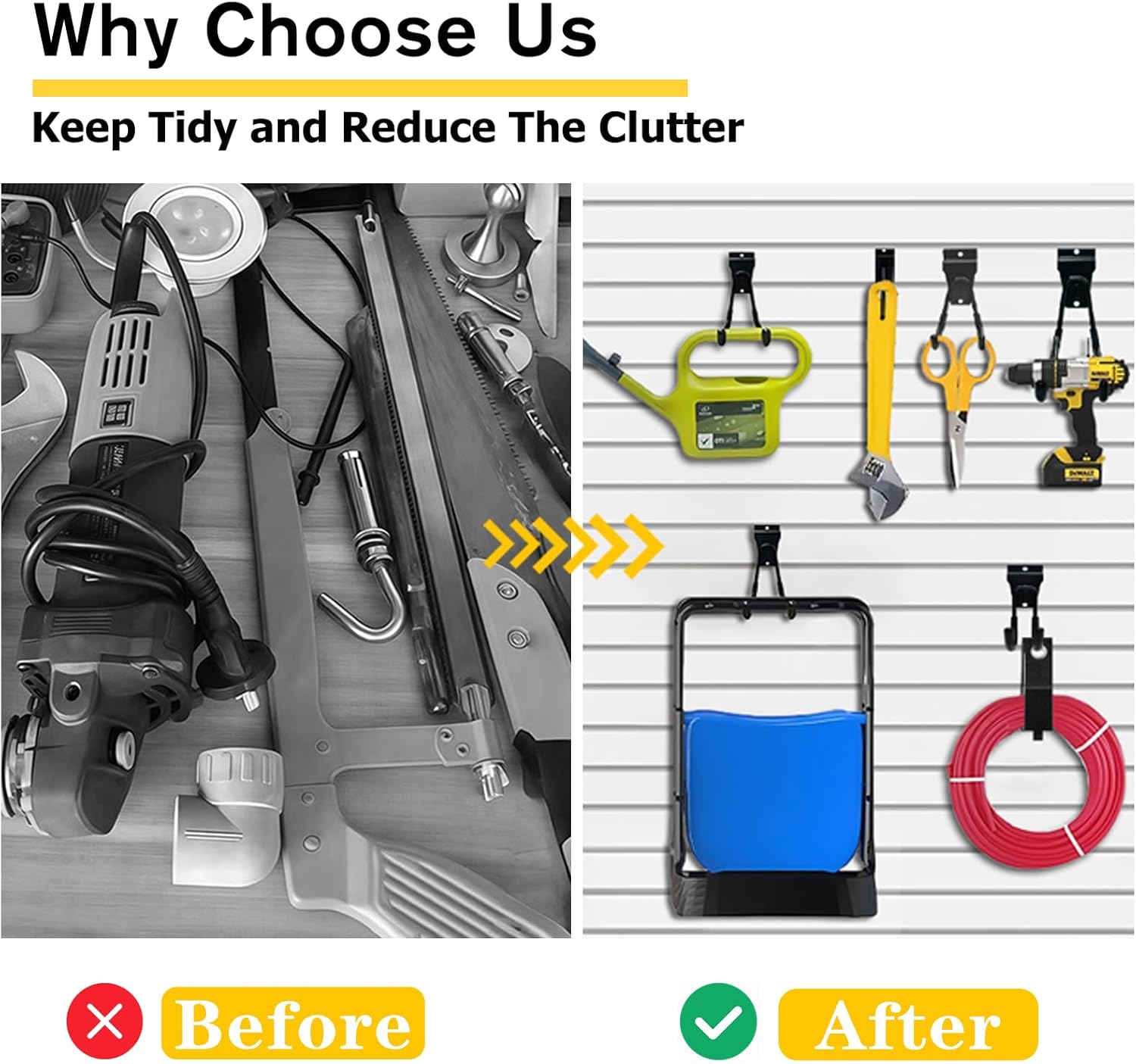 Slatwall Accessories, 22 Pack Heavy Duty Steel Slatwall Hooks, Multi-Size Slat Wall Hanging Hooks for Ladders, Bikes, Garage and Garden Tools (ProSlat & Slatwall Panel Compatible)