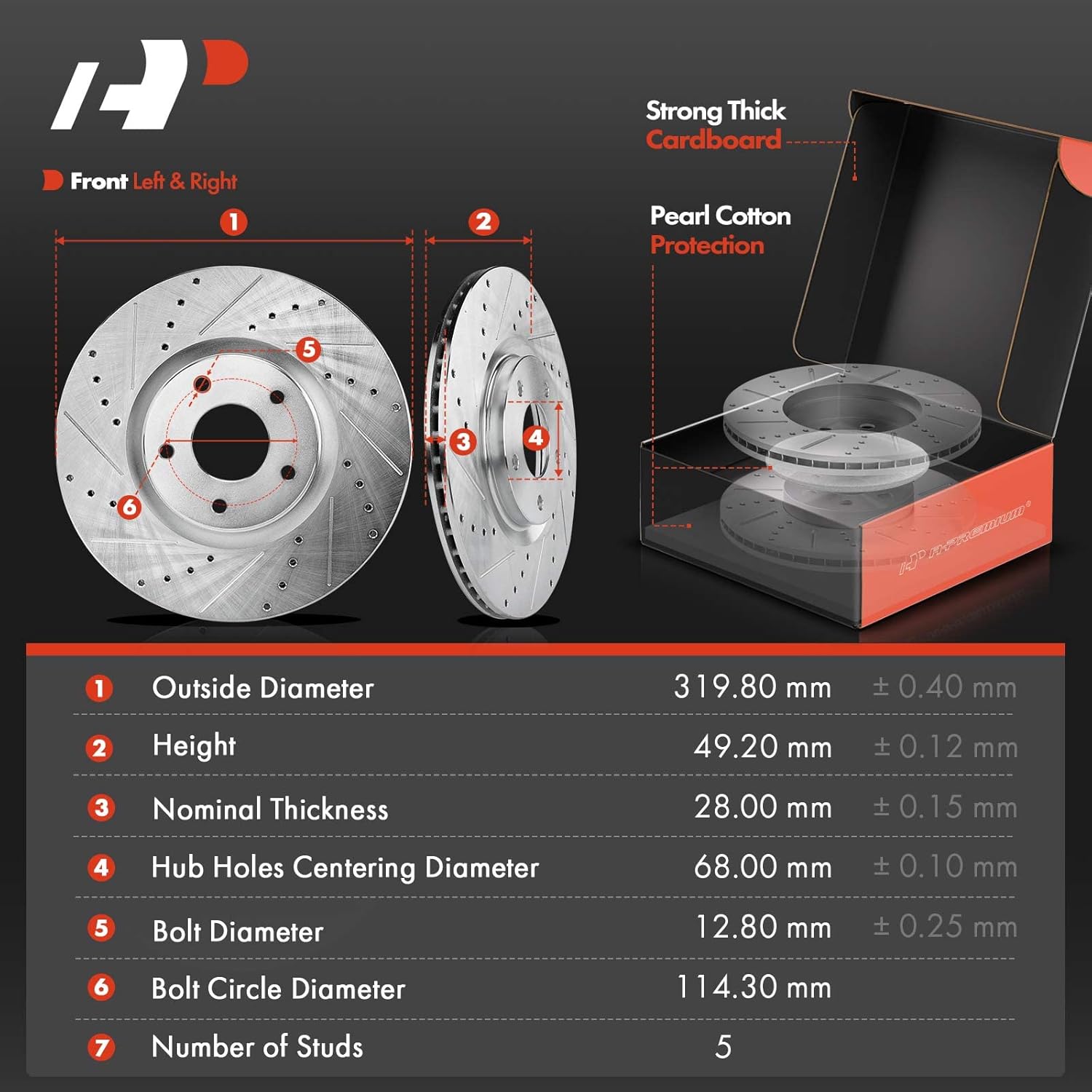 A-Premium Front and Rear Drilled and Slotted Disc Brake Rotors + Ceramic Pads Kit Compatible with Select Nissan Models - Maxima 2009-2014/2016-2017/2019, 12-PC Set