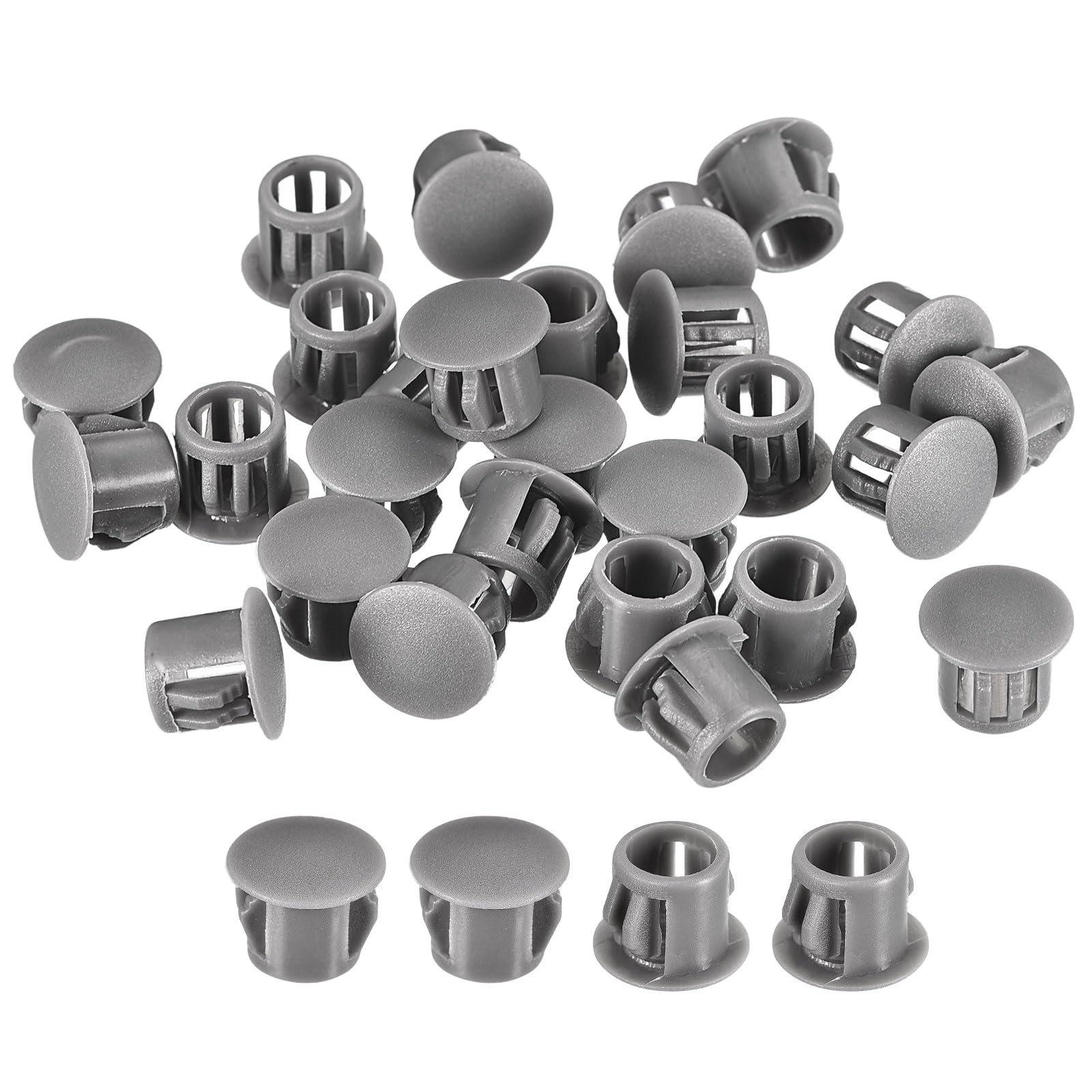 uxcell 3/8" Plastic Hole Plugs, 66Pcs Flush Type Panel Round Snap in Fastener Knockout Locking Plugs for Furniture Insert End Caps Panels, Gray