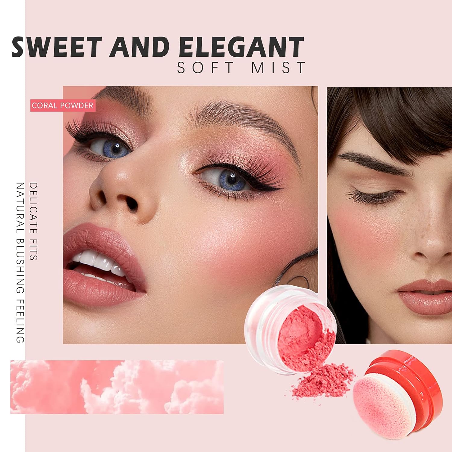 NewBang Blush Stick For Cheeks,Matte Mineral Blush Powder Brightening Face Blush,Contour and Highlight Blush Stick with Powder puff and make-up mirror,Professional Facial Beauty Cosmetic Makeup Blush,Long Lasting Skin Perfecting,Minimizes Pores(coral,1.09OZ) : Everything Else