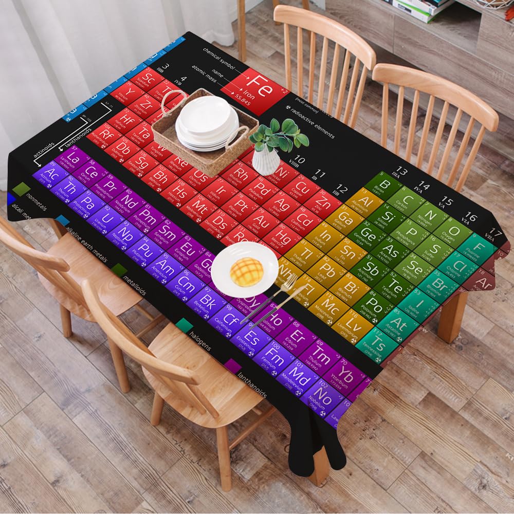 DALEXHM Table Cloth Wipe Clean Rectangular, wipeable tablecloths,Dining Table Cover for Kitchen Outdoor Garden Table,Periodic Table of the Elements with atomic number weight and symbol,54x72 in