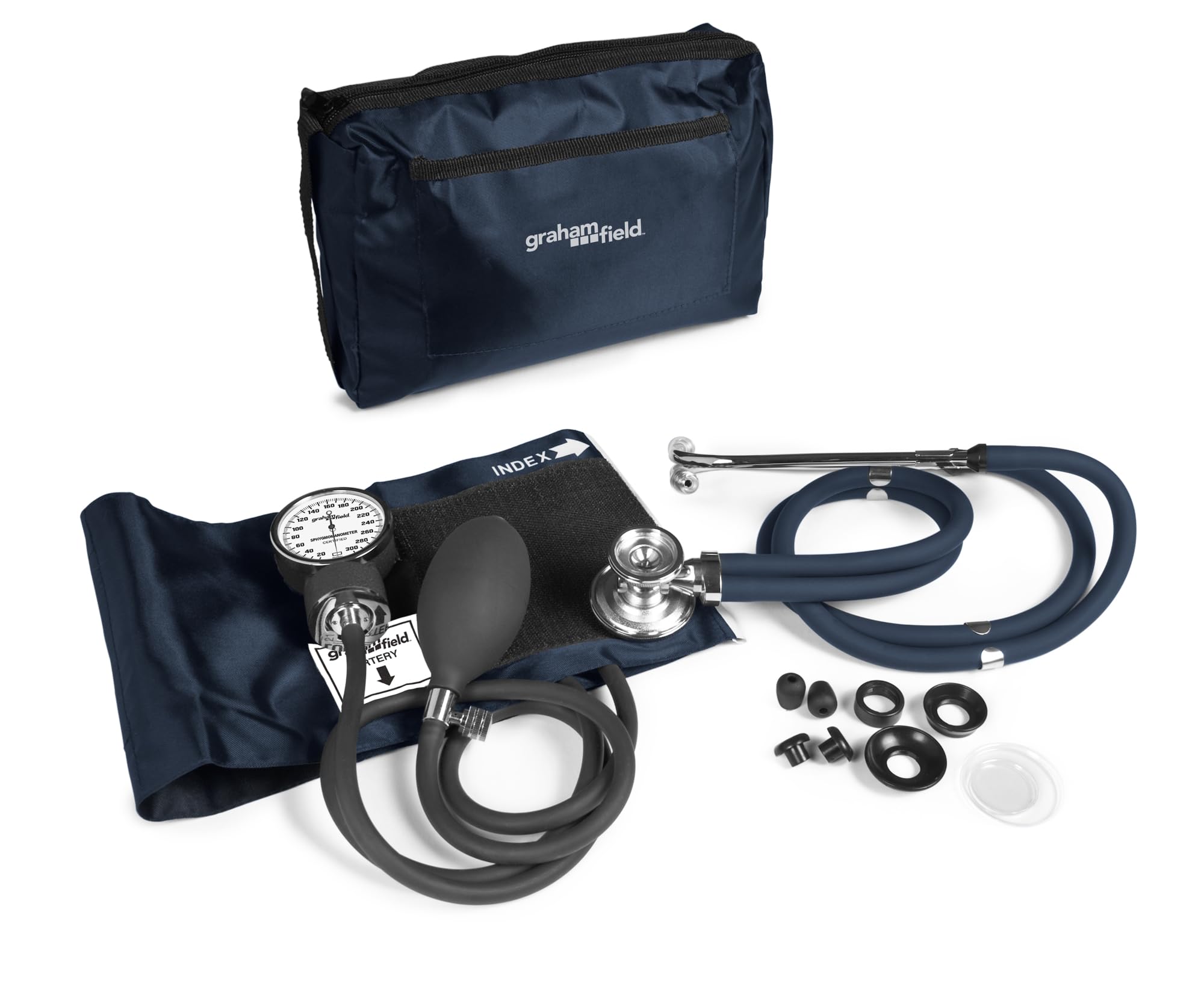Graham-Field Professional Blood Pressure Kit - Stethoscope, Manual BP Cuff, Sphygmomanometer - Dark Blue