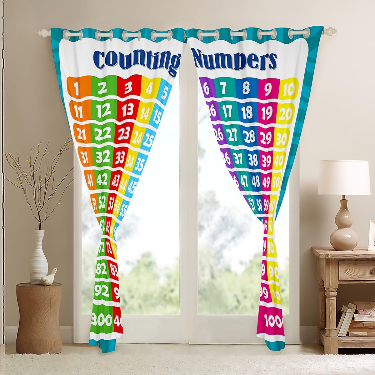 Homemissing Numbers Alphabet Window Curtains Educational Learning Darkening Dreapes for Kids Boys Girls Numbers Blackout Curtains Learning Time Window Treatments (2 Panels,W52*L63) - Image 4