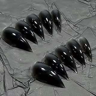 Luxury Press on Nails Medium Stiletto Handmade Eagle Claw Unique Reusable ABS Material Fake Nails Dragon Cat Claw False Nails with Designs Black Glossy Glue on Nail Curved Thick Acrylic Nail(M)