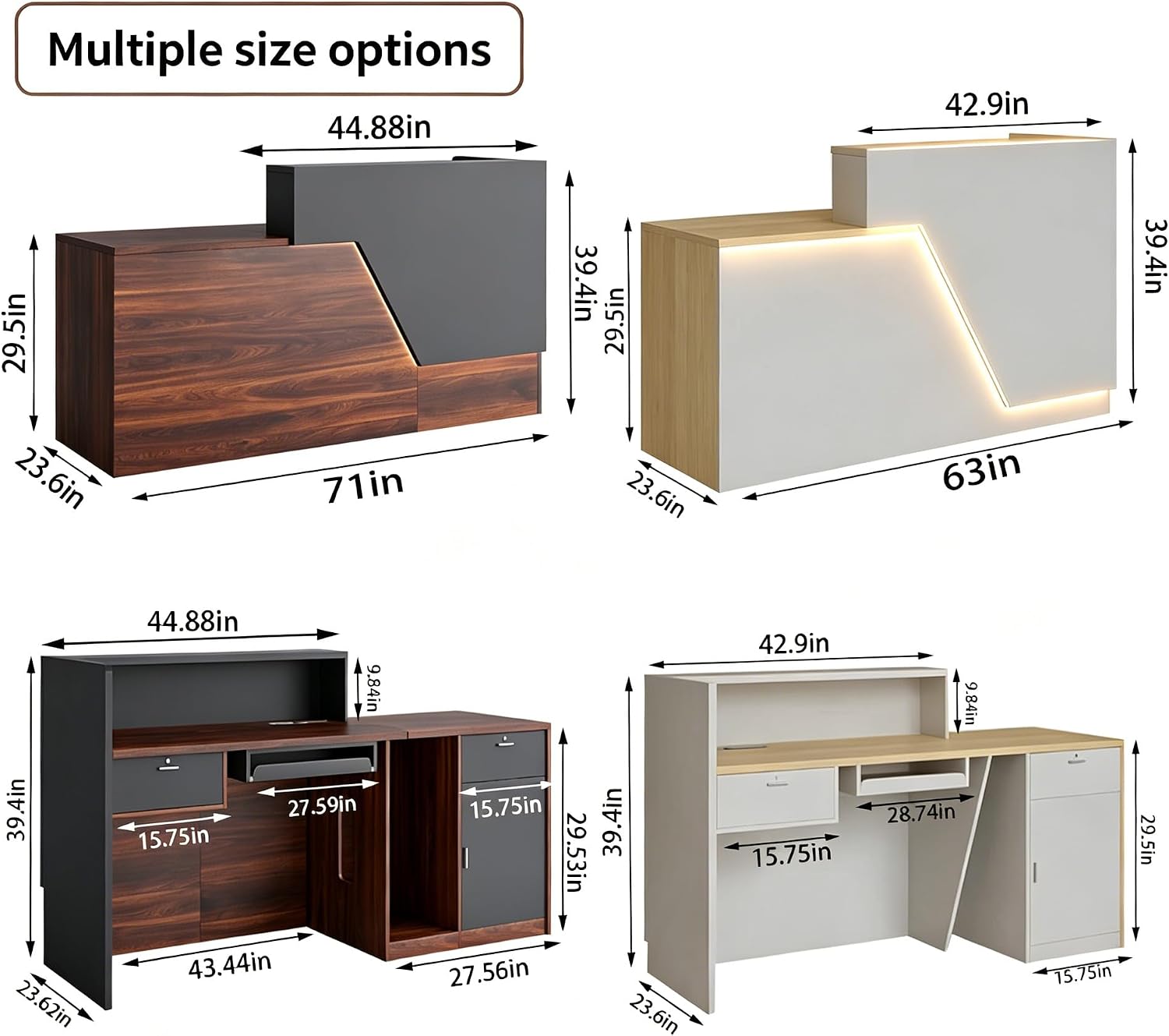L Shaped Reception Desk with Counter,63/71inch Reception Room Table with Lockable Drawers & Keyboard Tray, for Office, Salon, Hotel & Clinic