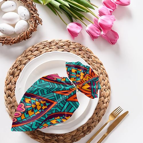 Miniatura 3 de Juego de 6 servilletas de tela de flores de mandala africana, lavables, reutilizables, servilletas decorativas para el hogar, fiestas, bodas y