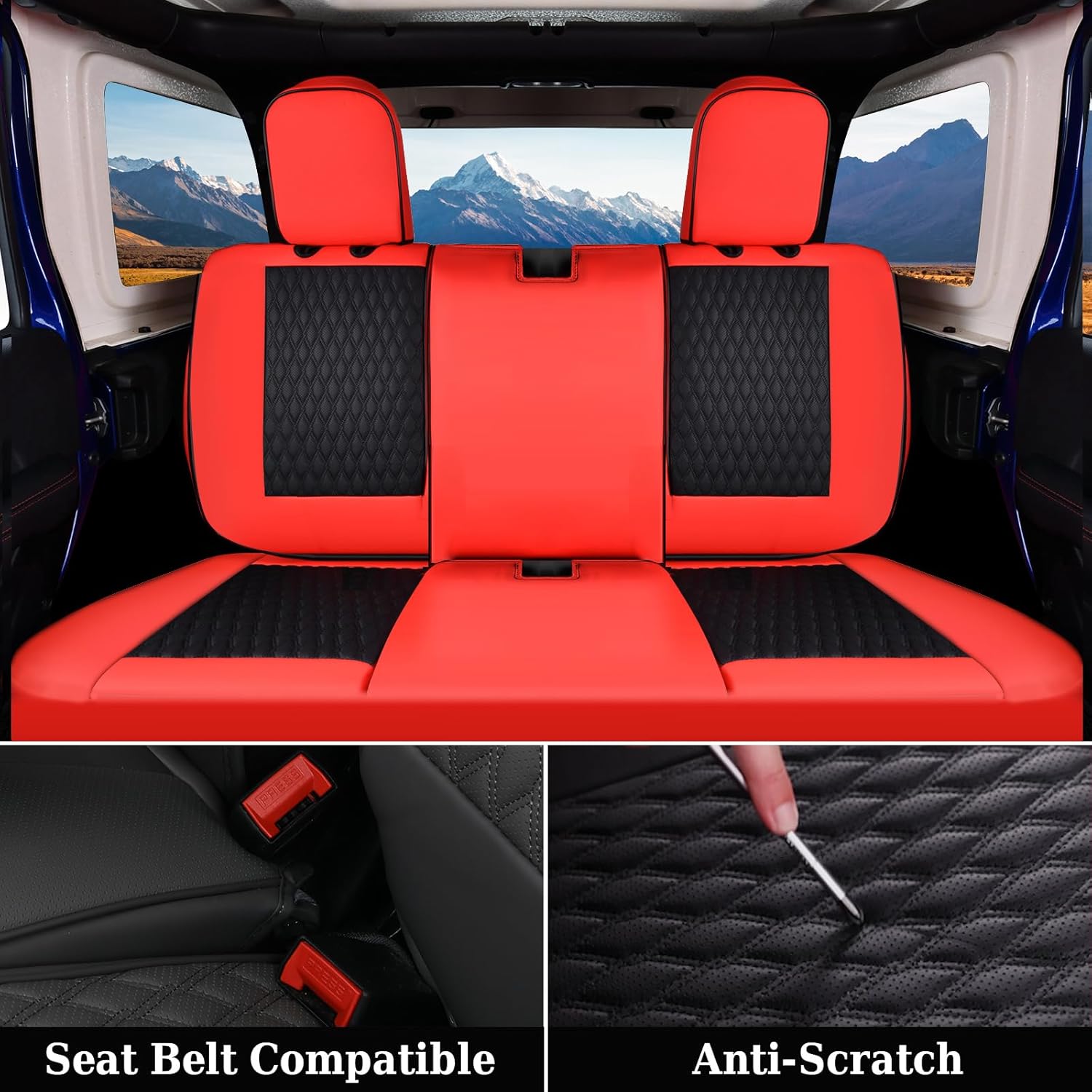 Coverado Seat Covers 2 Door Full Set for Jeep Wrangler, Waterproof Car Seat Covers for Truck Automotive Seat Covers Custom Fit for 2008-2012 Jeep Wrangler JK Seat Covers for Cars(Red)