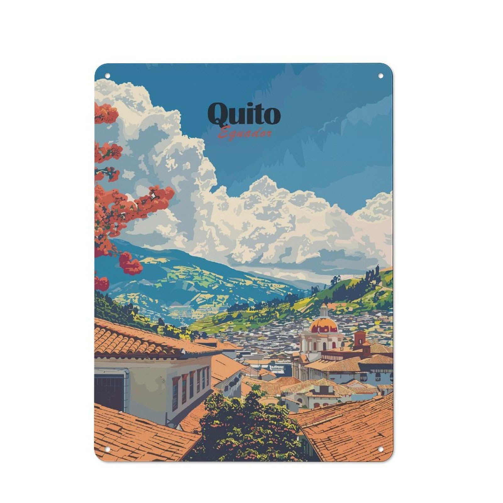 Junmoney Style-9 Quito, Ecuador Travel Printed Metal Sign 40X30cm For Garage Wall, For Collectors Of Vintage Metal Wall Decor