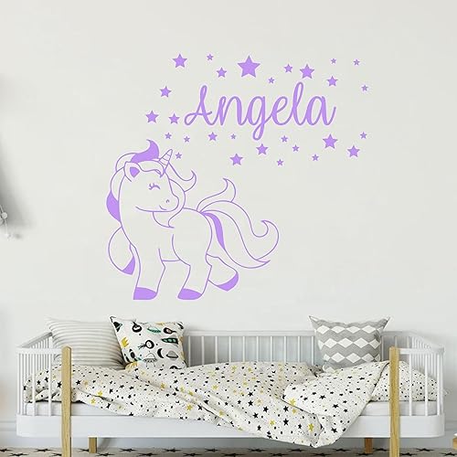 Miniatura 5 de Adhesivo de pared con nombre personalizado con unicornio y estrellas, vinilo personalizado para niños, niñas, niños, dormitorio, cuarto de bebé,