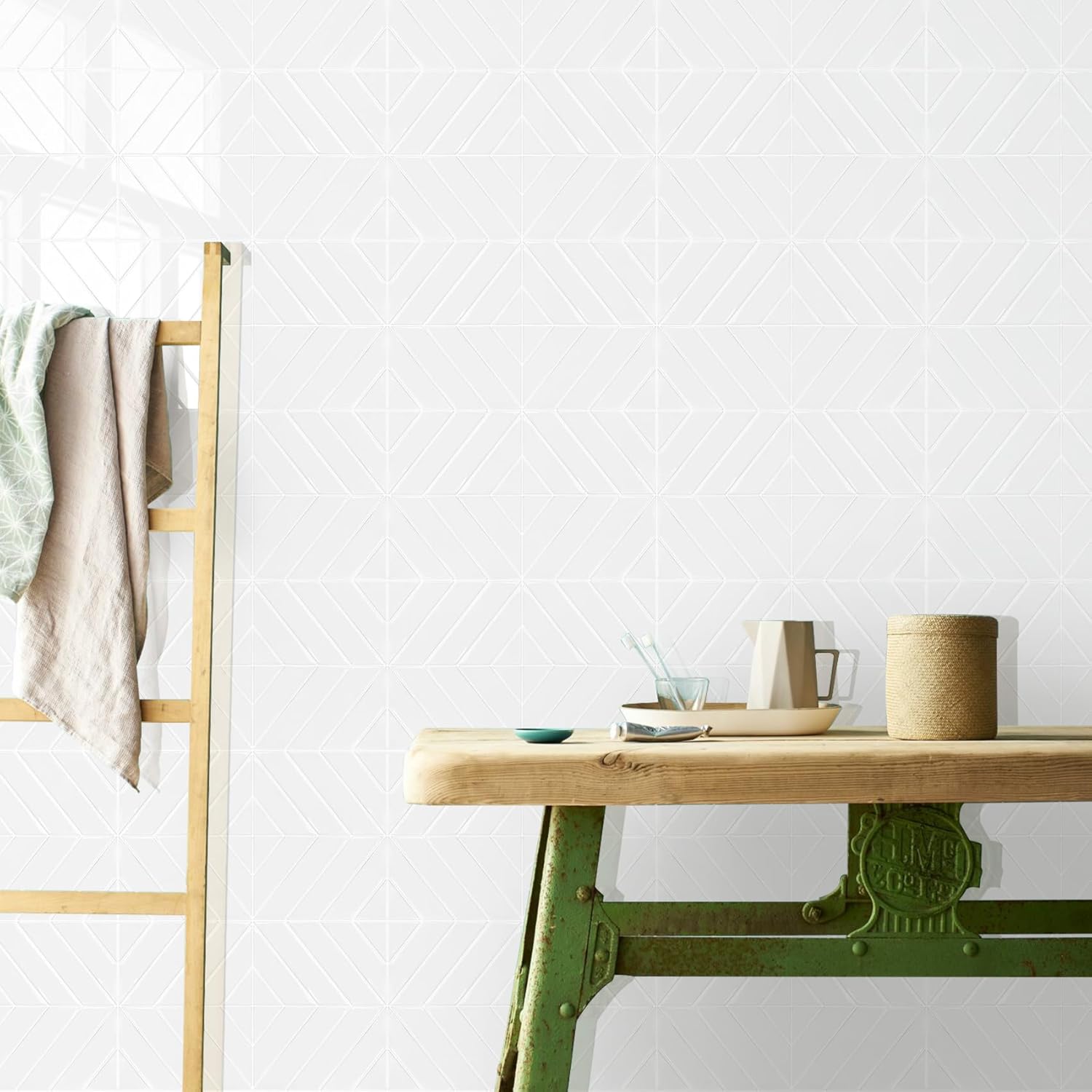 STICKGOO 10 Sheets Thicker Herringbone Peel and Stick Backsplash, 12.6”×9.7” Stick on Wall Tiles, Self Adhesive Tile Sticker for Kitchen Backsplash and Bathroom, Pure White