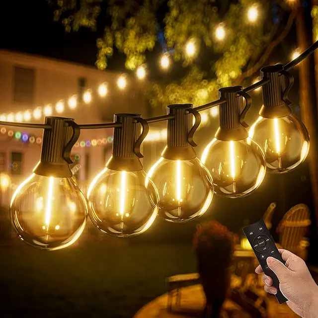Yuucio 30M Outdoor LED Light Chain - Dimmable G40 Bulbs with Remote Control