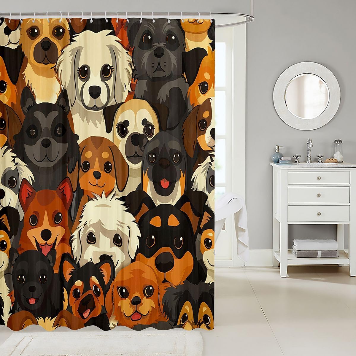 jejeloiu Cute Dog Shower Curtain for Bathroom Decor Kawaii Pet Animal Bath Curtain Puppy Bathroom Accessories Waterproof Polyester Fabric for Stalls Bathtubs 72"x72" image 2