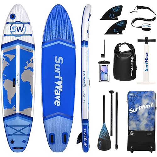 Extra Wide Inflatable Paddle Board,2-in-1 Adjustable Paddle Board for Adults,Stand Up Stable Inflatable SUP,Removable Fin, Ankle Leash, Phone Case & Waterproof Bag,Hand PUM,Wrench