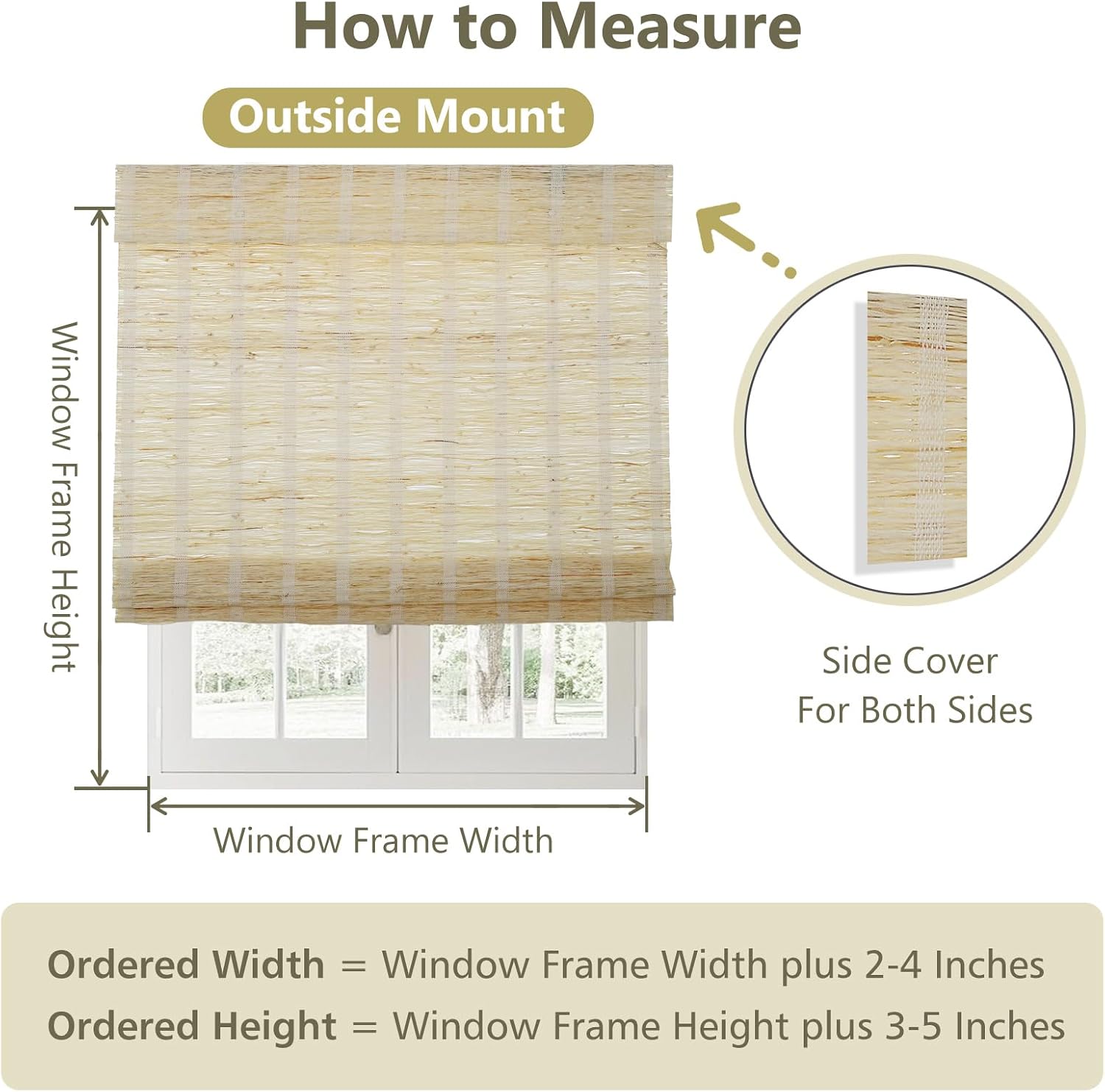LETAU No Drill Roman Shades|Natural Jute Bamboo|Top Down Bottom Up Cordless|Cordless Roman Shades for Windows and Doors,Dali Native