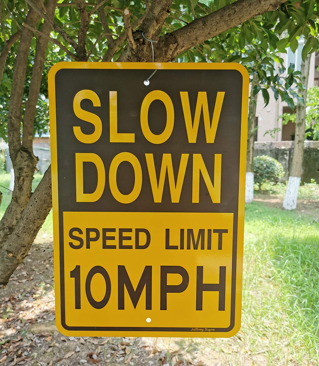 Joffreg Slow Down Speed Limit 10 MPH, 17 x 12 pulgadas, aluminio reflectante