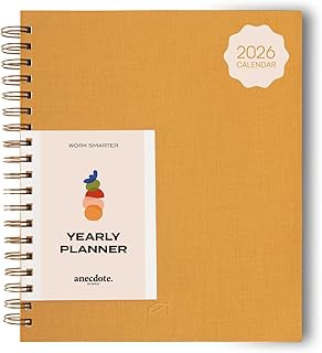 Anecdote 2026 Planner (8.5" x 10") Daily Planner Weekly Monthly Planner - 52 Weeks w/Library Buckram Cover, Brass Spiral - A4 Size Bleed-Resistant Paper – Mustard