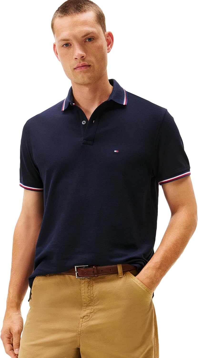 Tommy Hilfiger Mens Short Sleeve Casual Polo Shirts in Regular Fit with Stretch and Cuff Designs