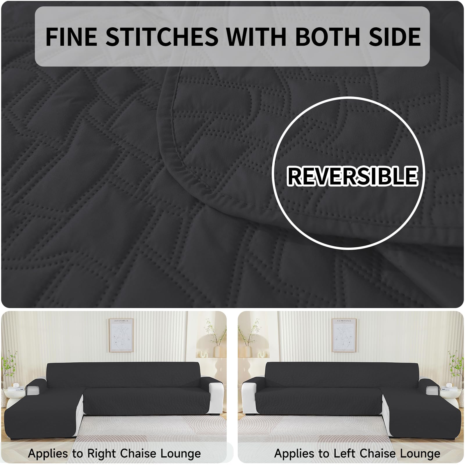 Ystyle Funda Sofa Chaise Long 3 Plazas, Funda Chaise Longue Izquierdo Derecho, Cubre Sofa Chaise Longue Impermeable, Funda Sofa L Gatos, Funda De Sofa Chaise Longue (255cm, Negro)