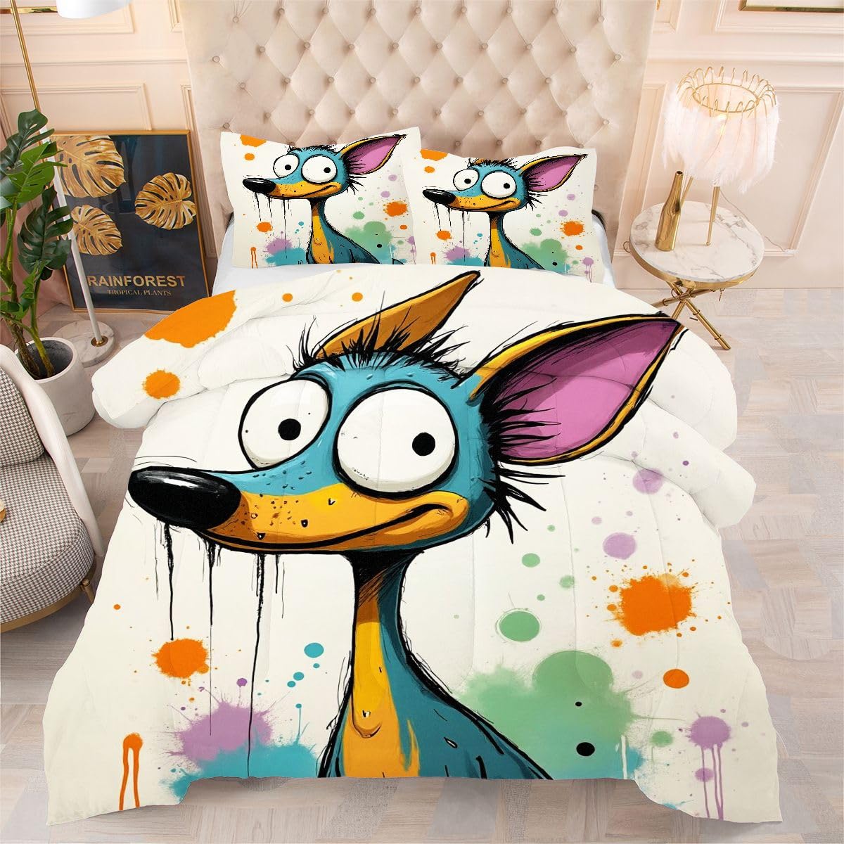Couette 240 x 260 cm anti-froissement en microfibre parure lit deux personnes