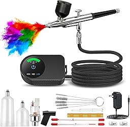 Airbrush Kit with Air Compressor, 22/30/50 PSI High Pressure Air Brush Non-Clogging with 0.2/0.3/0.5mm Nozzle/Cleaning Sets, Ideal for Painting, Modeling, Cake Decor, Makeup,Nail Art