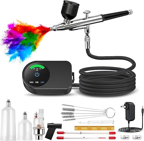 Kit de aerógrafo con compresor de aire, cepillo de aire de alta presión de 22/30/50 PSI, sin obstrucción con boquilla de 0.2/0.3/0.020 in, ideal