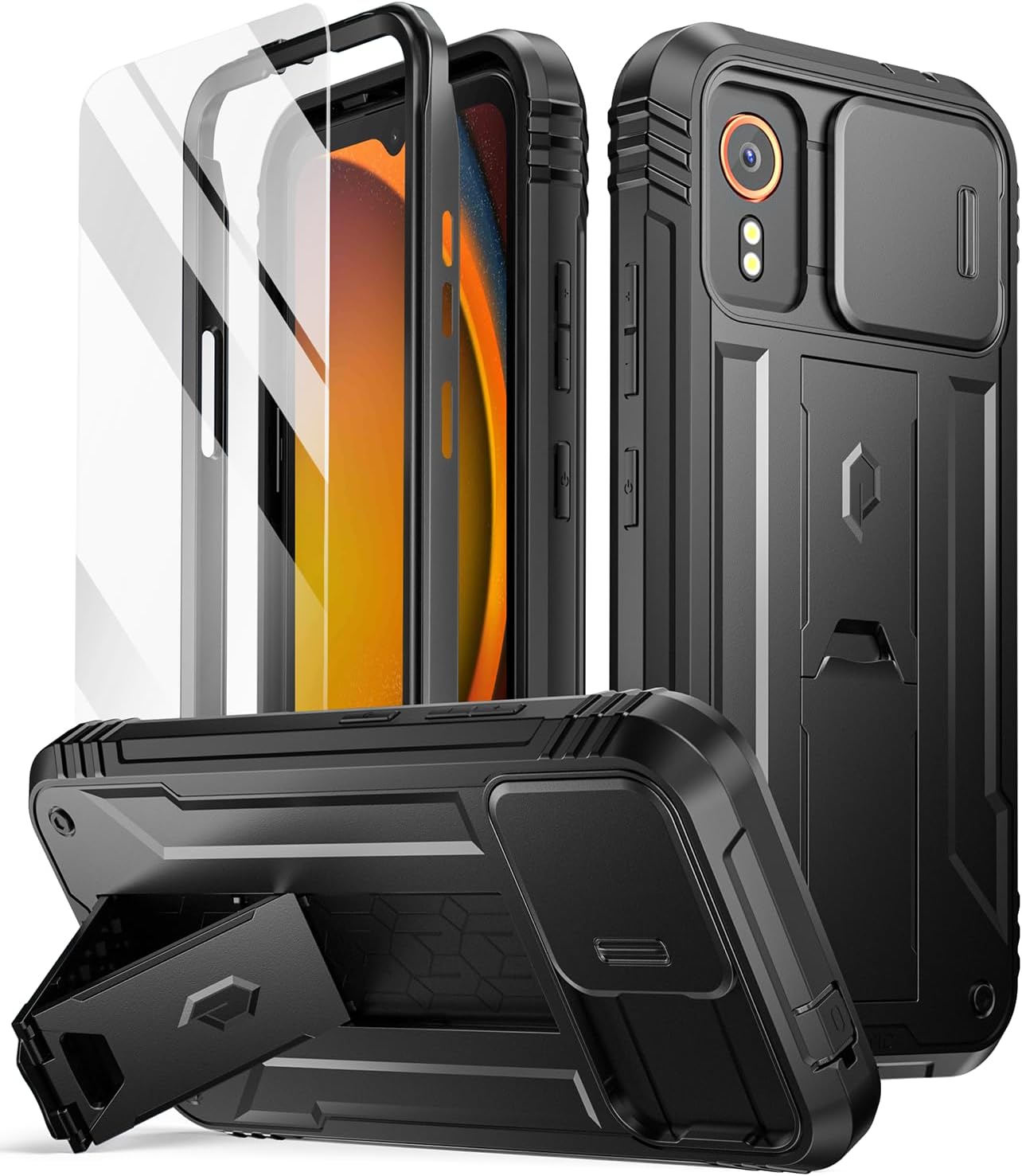 Poetic Revolution Case Compatible with Galaxy Xcover 7 5G, [Slide Camera Cover], [20FT Mil-Grade Drop Tested], Full-Body Military Grade Rugged Dual-Layer Shockproof Cover with Kickstand, Black