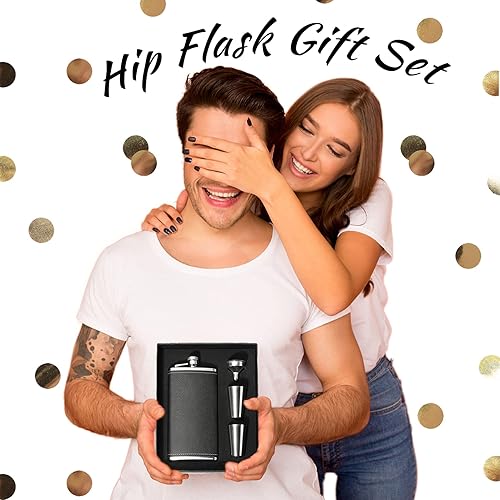 Miniatura 2 de Juego de regalo para hombres, 8 onzas, a prueba de fugas, 188 de acero inoxidable de grado alimenticio 188, frasco de bolsillo de cuero negro para