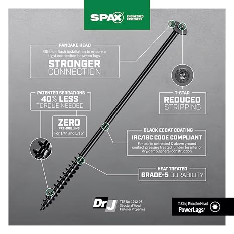 5/16 x 16 Powerlags Interior Pancake Head Structural Wood Lag Screws (250 pcs) T40 T-Star Heavy Duty