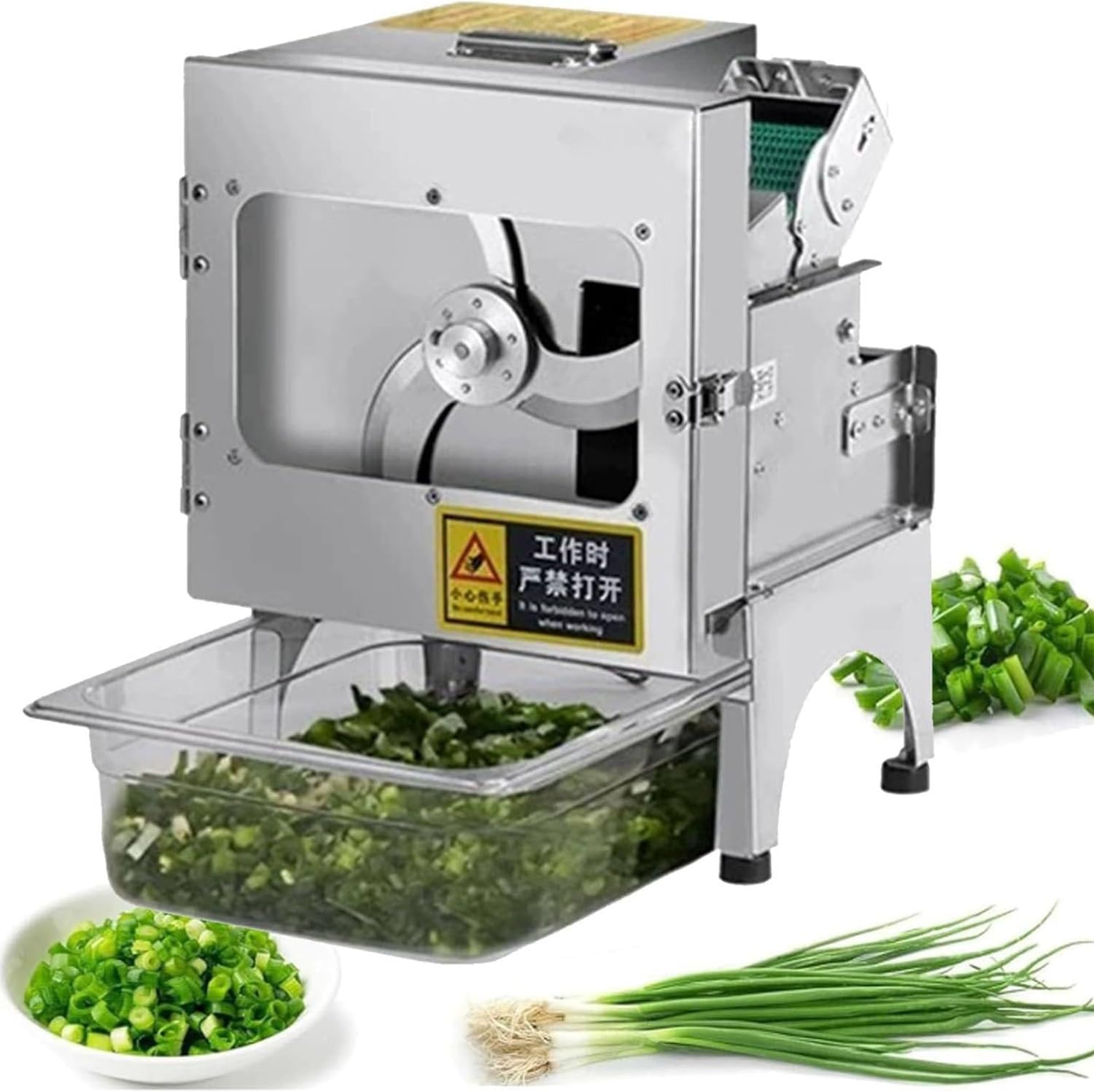200W Electric Vegetable Chopper, Commercial Spring Onion Chopper, Production Capacity 150kg/h, Speed 700RPM, 1.3-35mm Thickness Adjustable, for Food Processing
