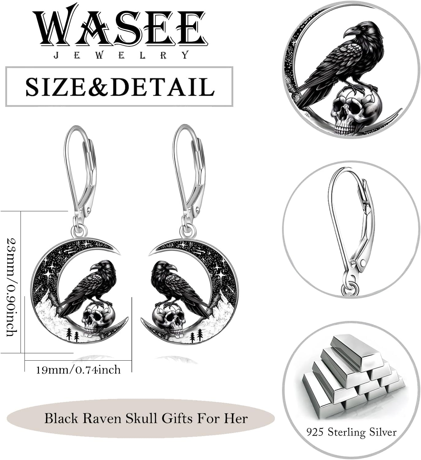Black Cat/4th of July/Bat/Spider/Pumpkin/Wolf/Bunny/Sun and Moon/Turtle/Raven 925 Sterling Silver Leverback Dangle Earrings Moon Gothic Christmas Earrings Jewelry Gift for Women