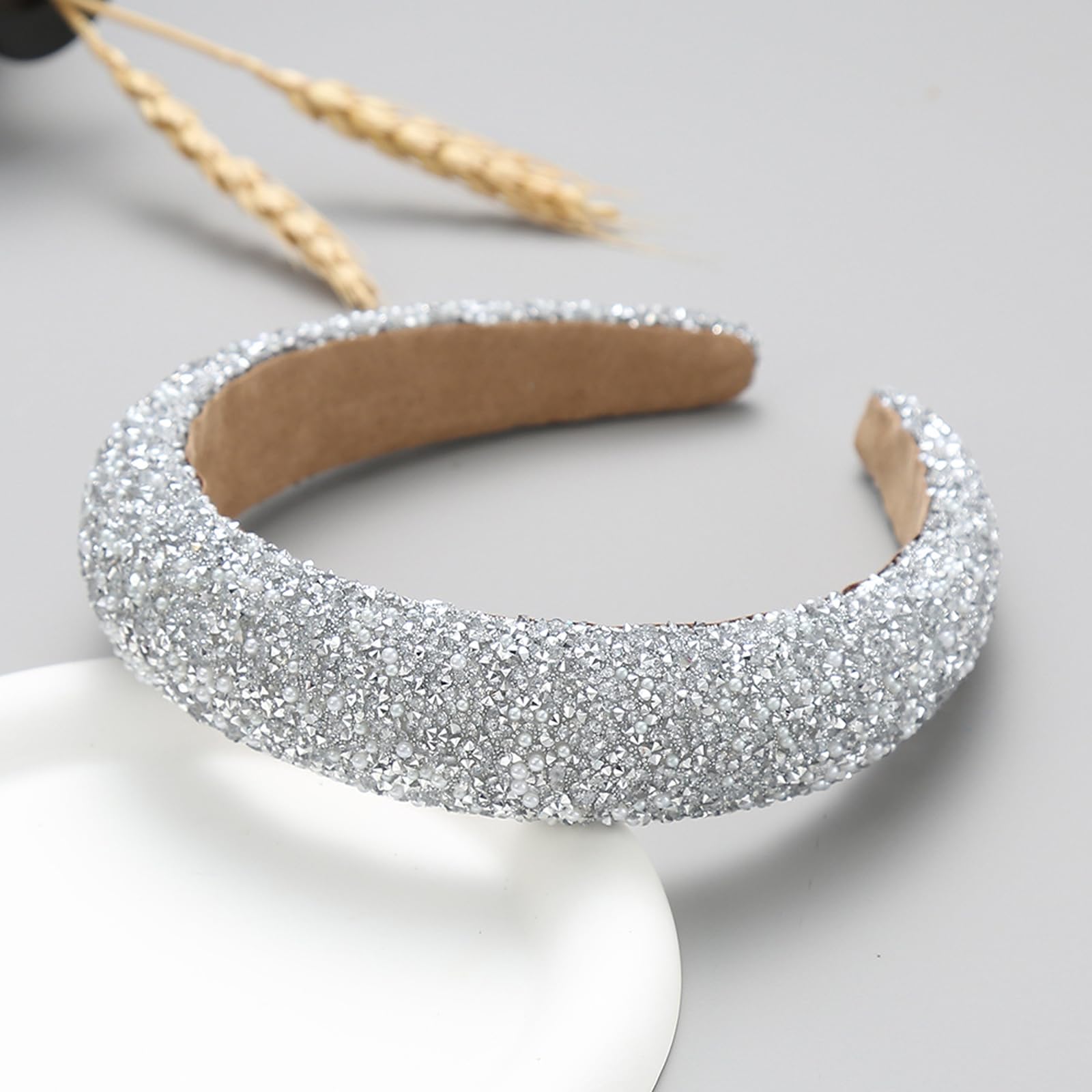Starlight Sparkle: Silver Beaded Padded Headband |Monochromatic Formal Accessory shimmer headband metallic padded hairband stylish hair  main image 2