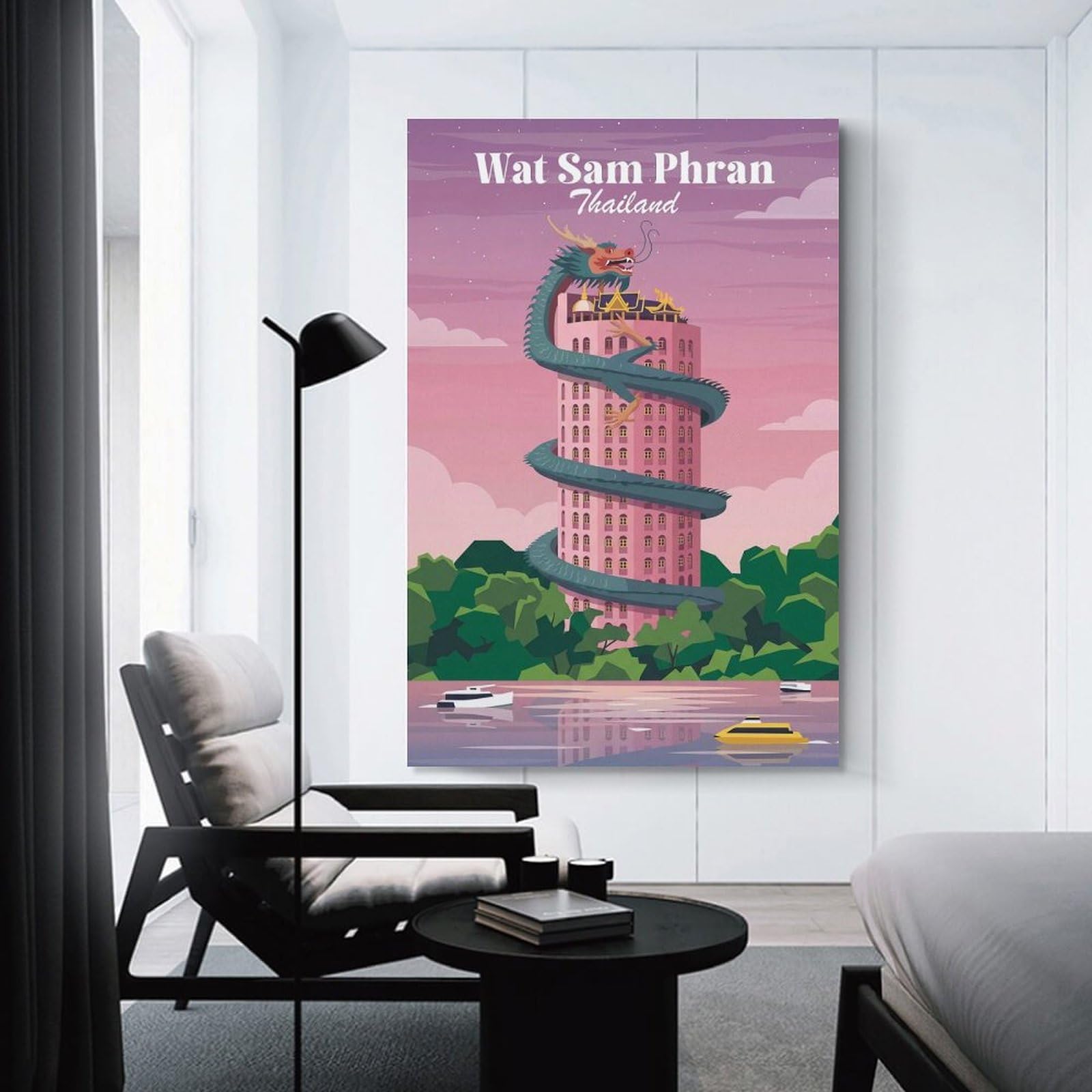 Junmoney Unframe-Style-17-1 Wat Sam Phran Building Thailand Wall Picture Print, 24X36inch(60X90cm), For Wall Displays, Bedrooms Or Room Updates, Decorative Artwork With Flexible Styling